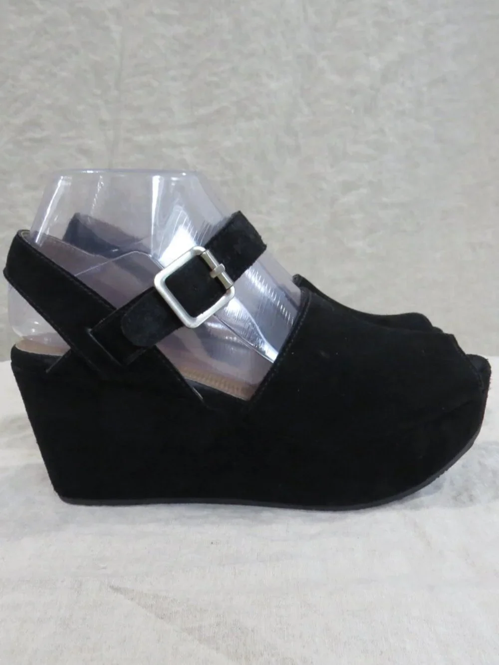 Chocolat Blu Wagga Suede Leather Platform Wedge SIZE 7 Black